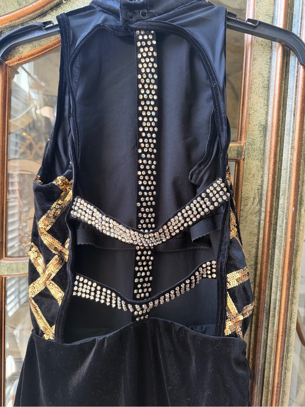 Black Velvet Costume with Gold Sequin Lattice - Picture 4 of 5
